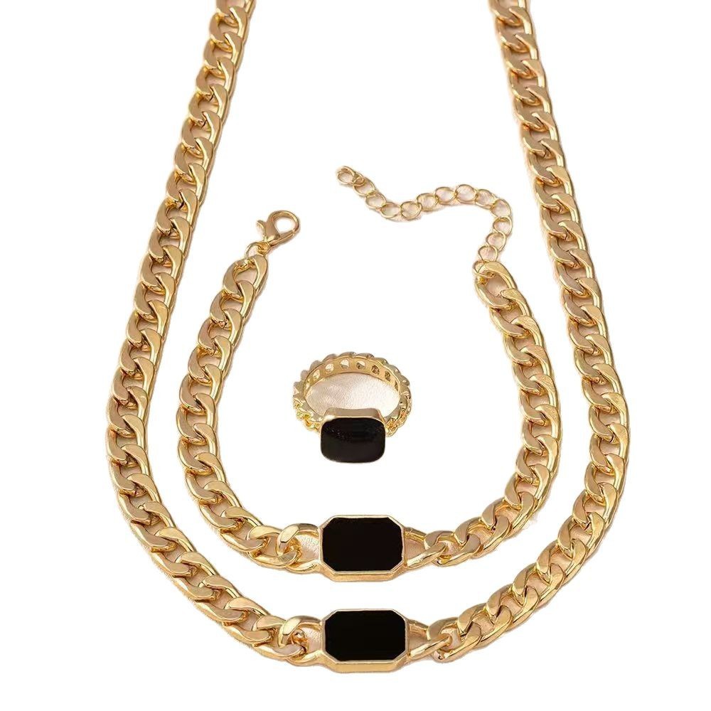 Diamond Weave Luxury Trio Set - Geometric Square Chain Necklace Bracelet Ring