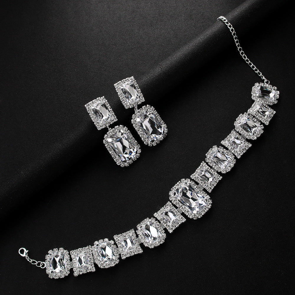 Luxury Crystal Square Necklace & Earrings Set