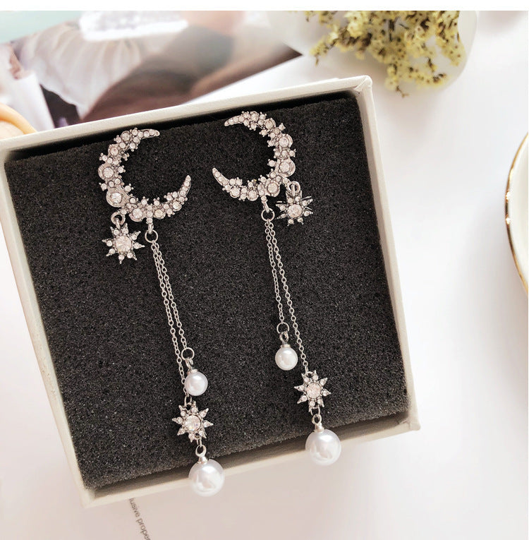 Silver Star Crescent Stud Earrings - New Arrival Women's Jewelry