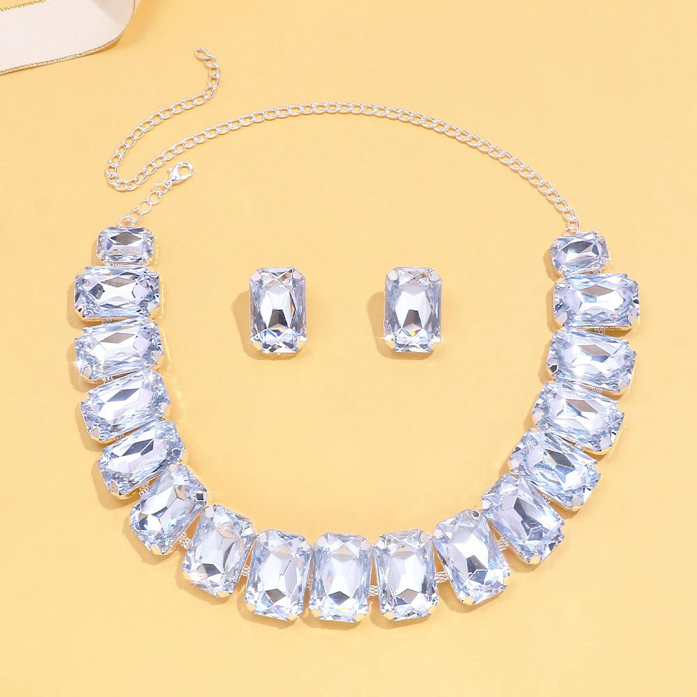 Luxury Crystal Square Necklace & Earrings Set