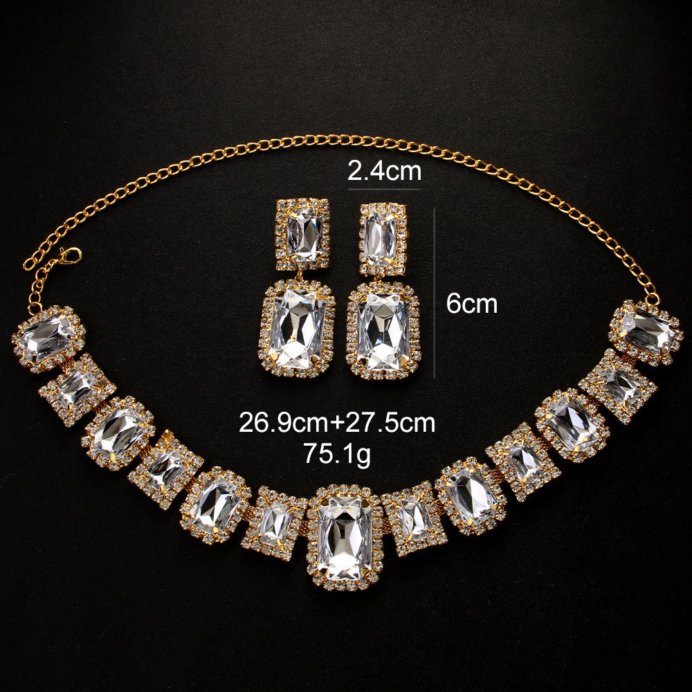Luxury Crystal Square Necklace & Earrings Set
