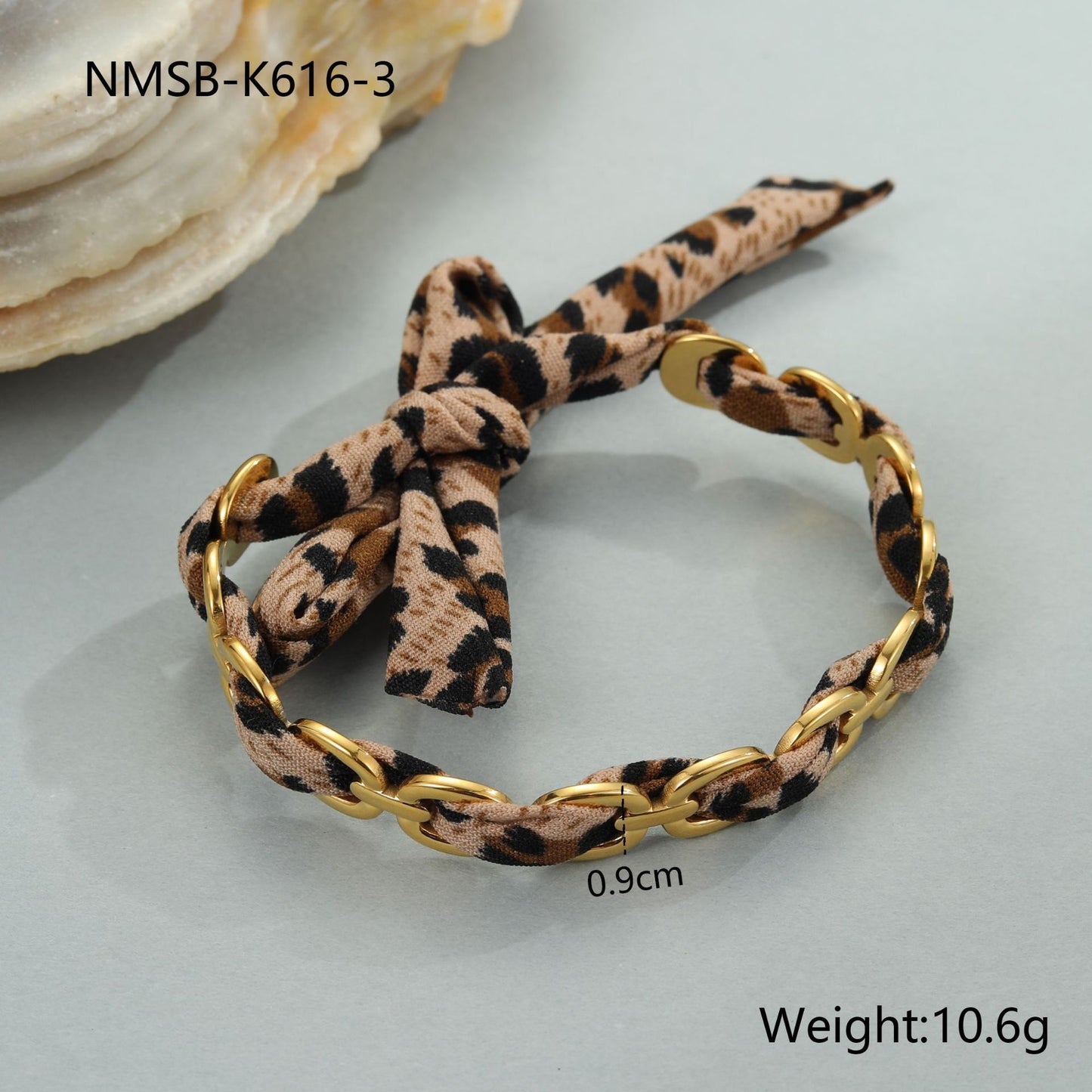Leopard Ribbon Stainless Steel Bracelet - Gold-Plated Wide Statement Piece
