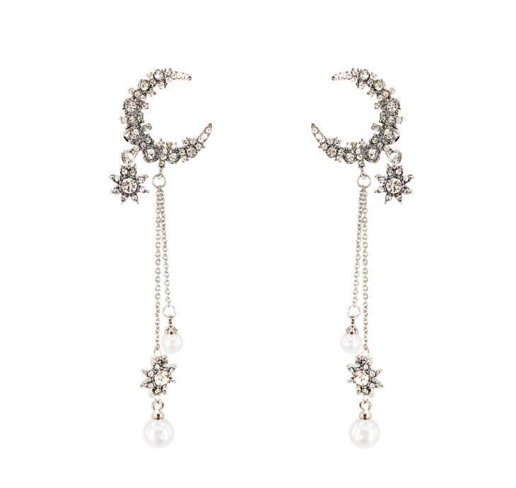 Silver Star Crescent Stud Earrings - New Arrival Women's Jewelry