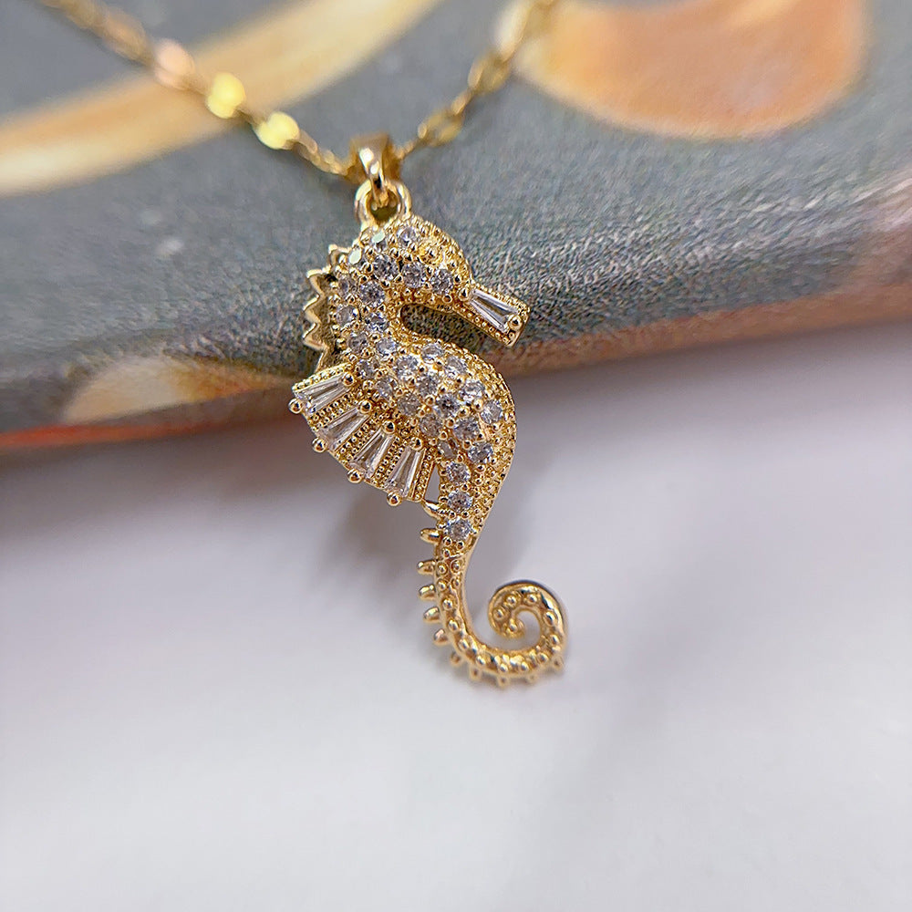 Seahorse Crab Pendant Necklace - Ocean Theme Beach Jewelry