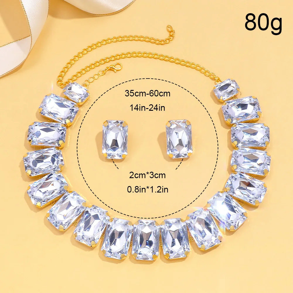 Luxury Crystal Square Necklace & Earrings Set