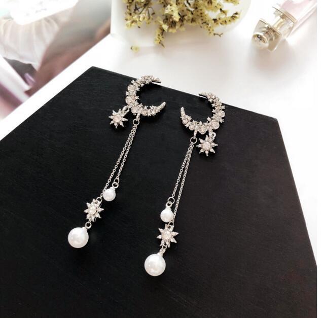 Silver Star Crescent Stud Earrings - New Arrival Women's Jewelry