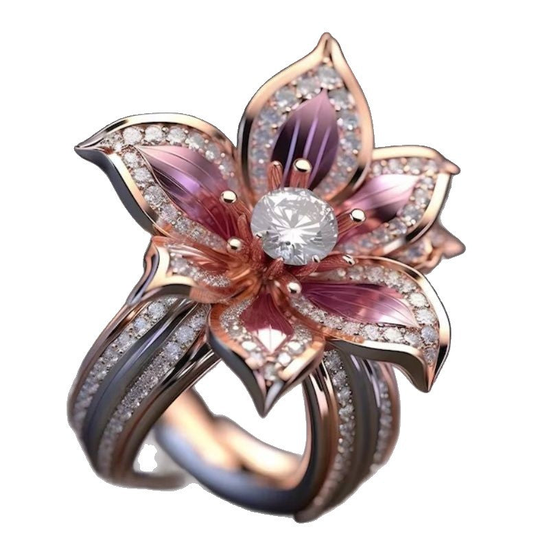 Elegant Gold Flower Ring - Diamond- Style Lily Design for Women