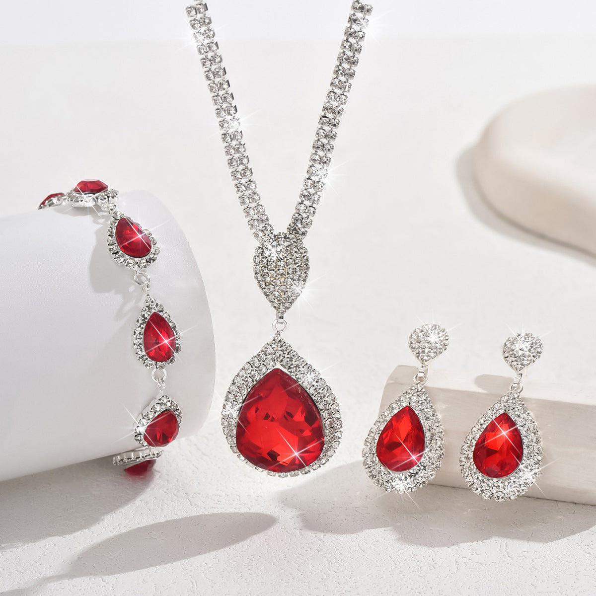 Red Sapphire Blue Water Drop Pendant - Affordable Luxury Style