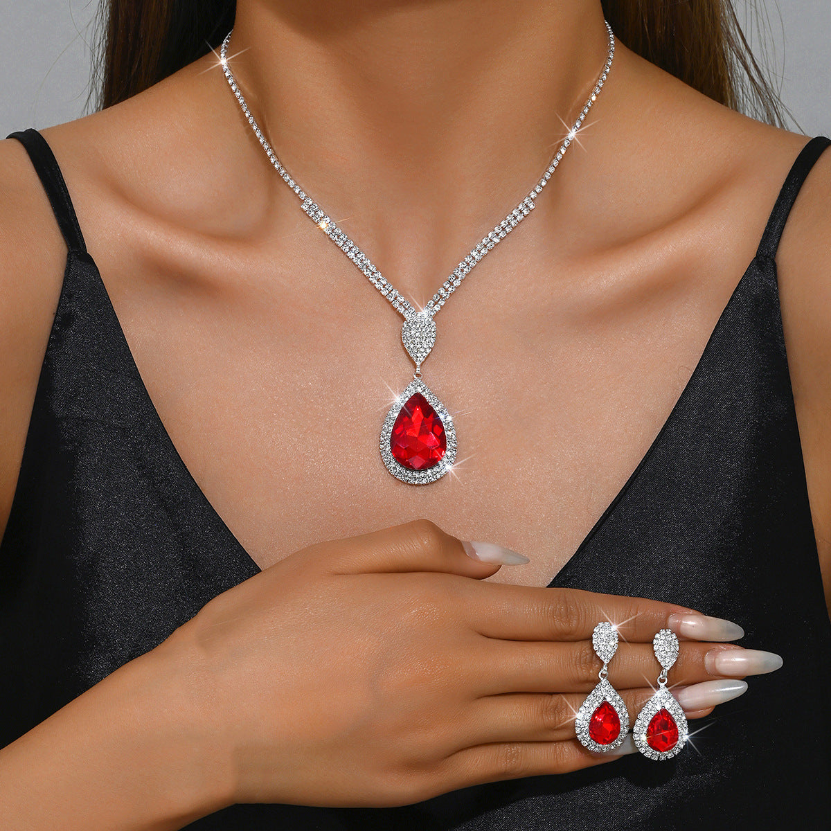 Red Sapphire Blue Water Drop Pendant - Affordable Luxury Style