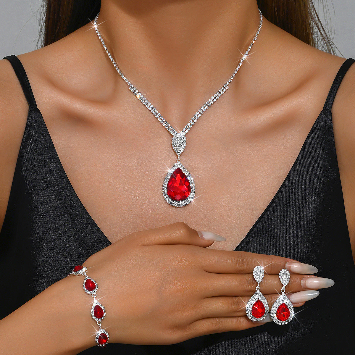 Red Sapphire Blue Water Drop Pendant - Affordable Luxury Style