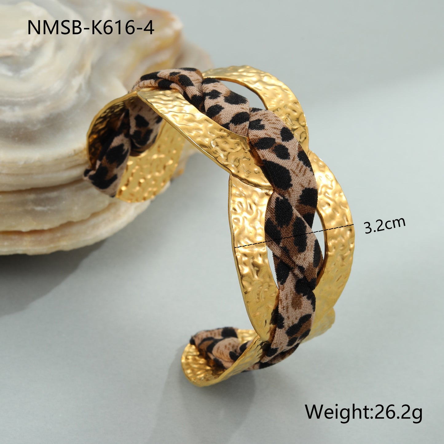 Leopard Ribbon Stainless Steel Bracelet - Gold-Plated Wide Statement Piece