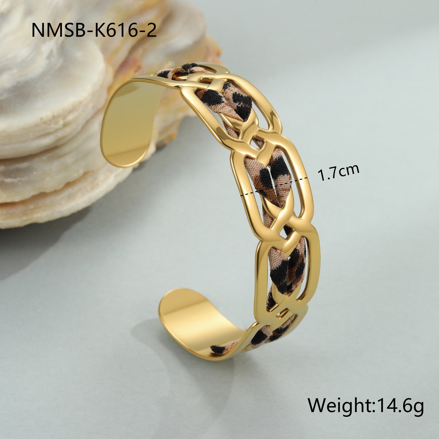 Leopard Ribbon Stainless Steel Bracelet - Gold-Plated Wide Statement Piece