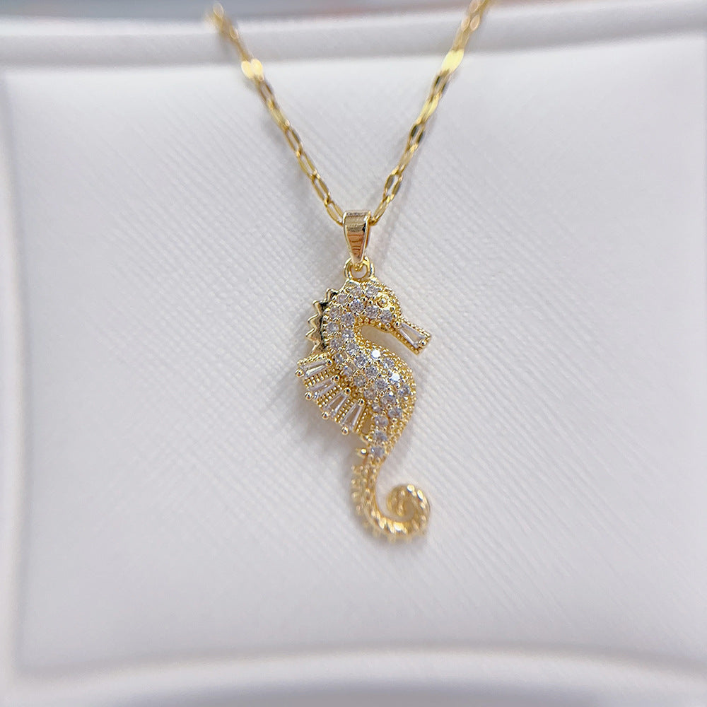 Seahorse Crab Pendant Necklace - Ocean Theme Beach Jewelry