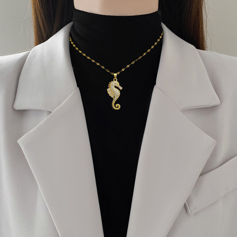 Seahorse Crab Pendant Necklace - Ocean Theme Beach Jewelry
