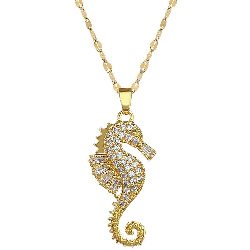 Seahorse Crab Pendant Necklace - Ocean Theme Beach Jewelry