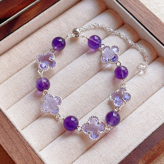 Natural Amethyst Citrine Alloy Bracelet - Handcrafted Korean Style Jewelry