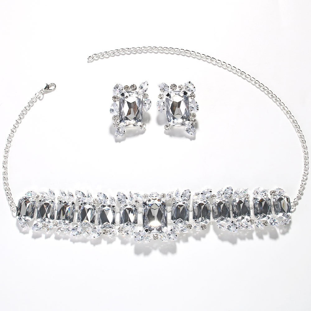 Luxury Crystal Square Necklace & Earrings Set