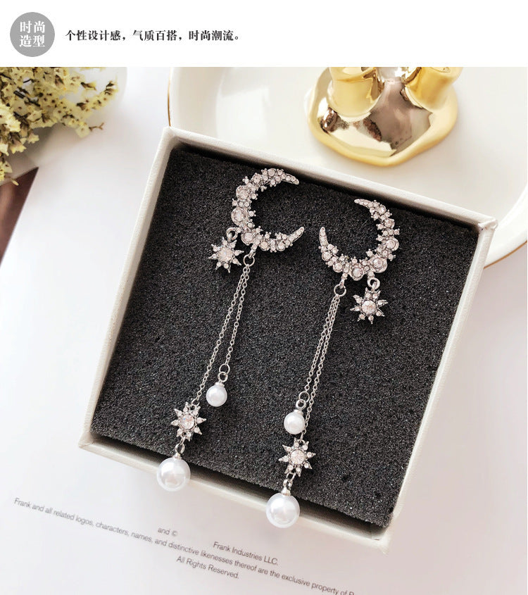 Silver Star Crescent Stud Earrings - New Arrival Women's Jewelry