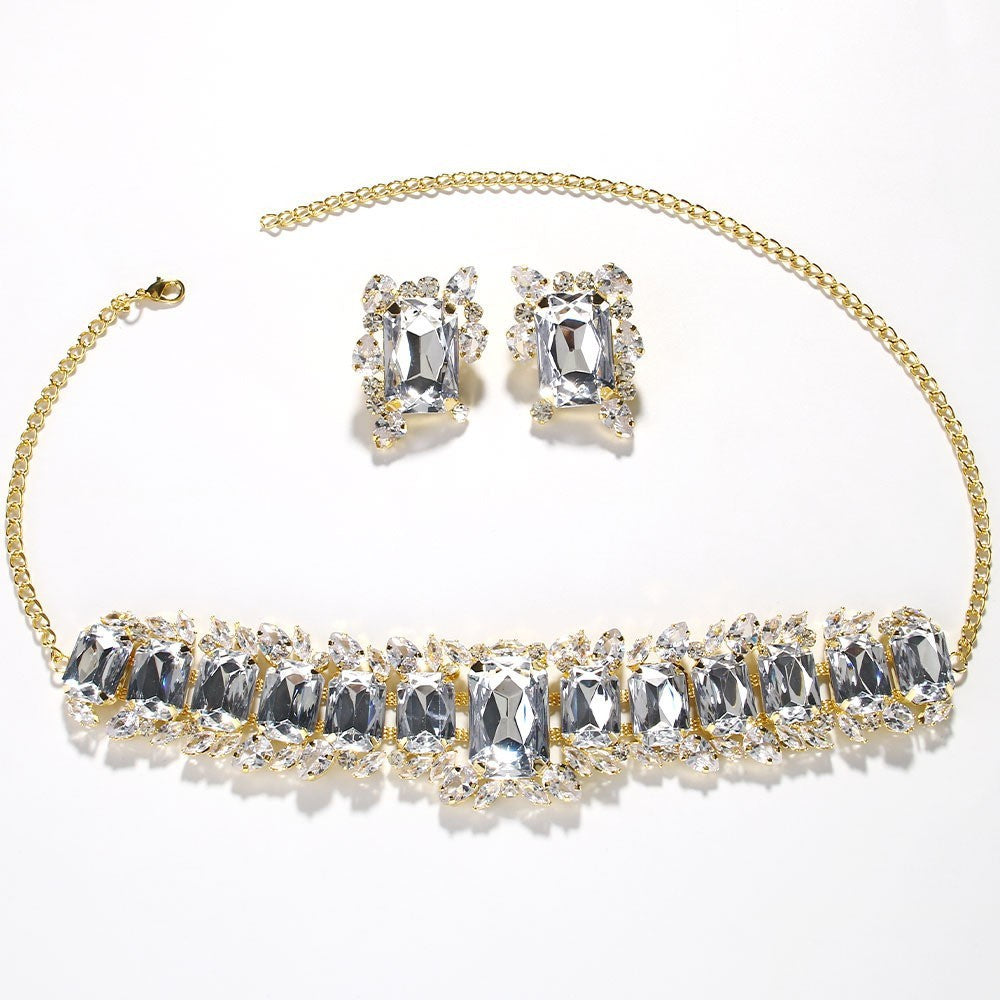Luxury Crystal Square Necklace & Earrings Set
