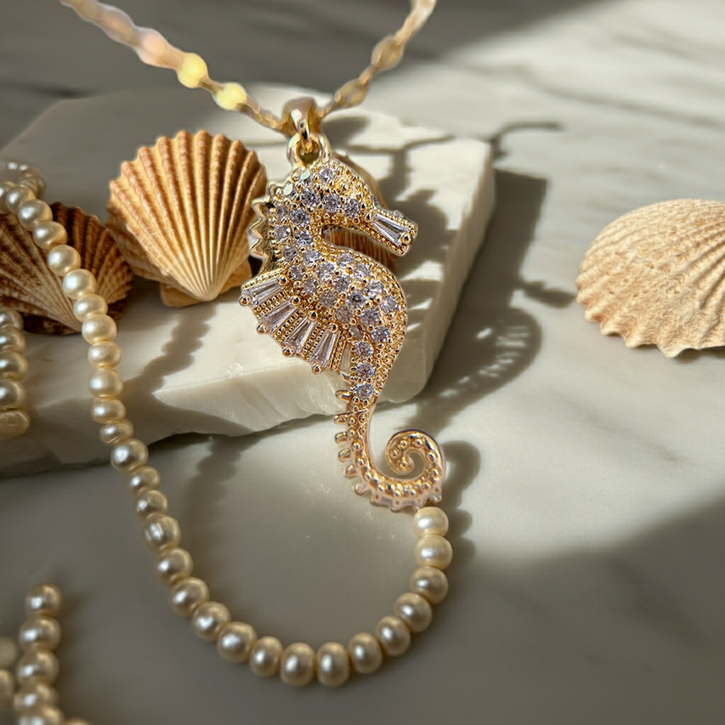 Seahorse Crab Pendant Necklace - Ocean Theme Beach Jewelry