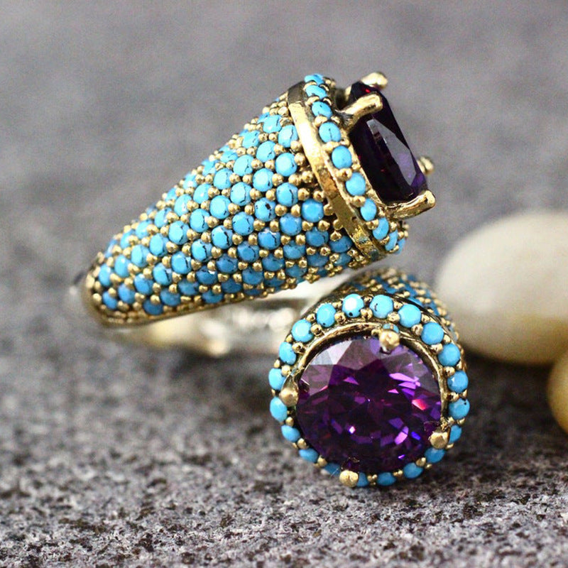 Vintage Purple Amethyst & Turquoise Ring - Statement Gemstone Jewelry