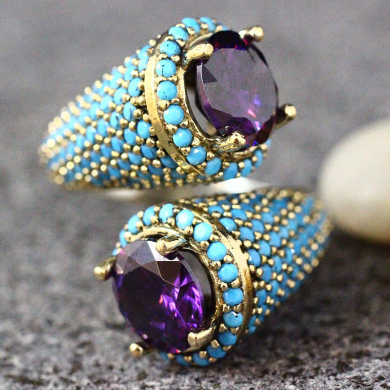 Vintage Purple Amethyst & Turquoise Ring - Statement Gemstone Jewelry