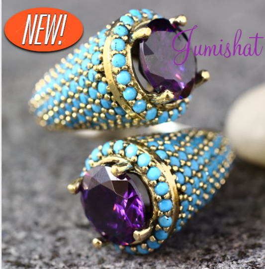 Vintage Purple Amethyst & Turquoise Ring - Statement Gemstone Jewelry