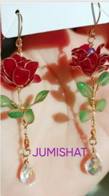 Red Rose Flower Earrings - Elegant Liquid Ornament Ear Studs