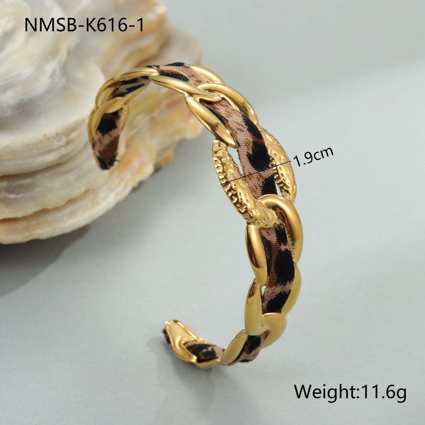 Leopard Ribbon Stainless Steel Bracelet - Gold-Plated Wide Statement Piece