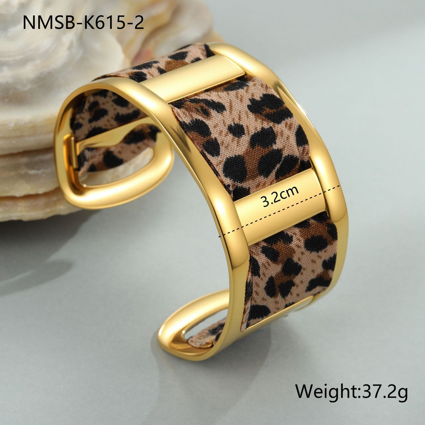 Leopard Ribbon Stainless Steel Bracelet - Gold-Plated Wide Statement Piece