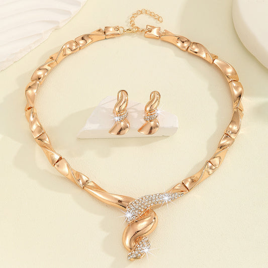 Golden Thread Elegance Duo Set - Delicate Necklace & Earrings Suite