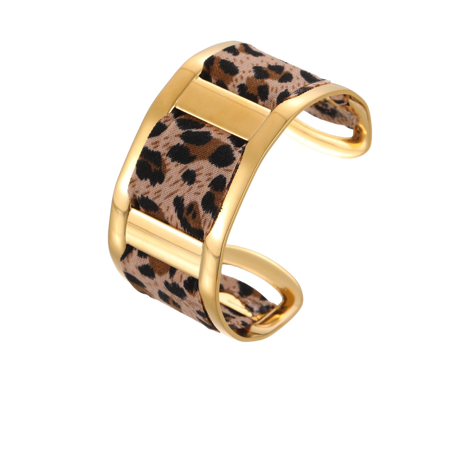 Leopard Ribbon Stainless Steel Bracelet - Gold-Plated Wide Statement Piece
