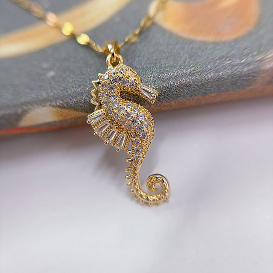 Seahorse Crab Pendant Necklace - Ocean Theme Beach Jewelry