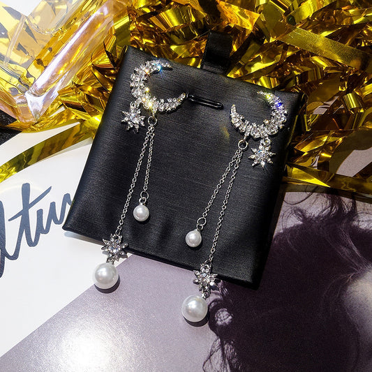 Silver Star Crescent Stud Earrings - New Arrival Women's Jewelry