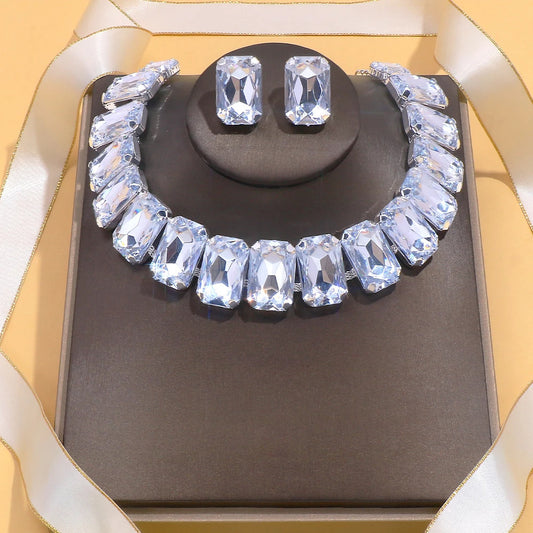 Luxury Crystal Square Necklace & Earrings Set