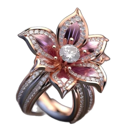 Elegant Gold Flower Ring - Diamond- Style Lily Design for Women