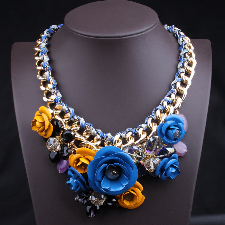 Flower Rhinestone Clavicle Chain Necklace - Luxury Statement Jewelry