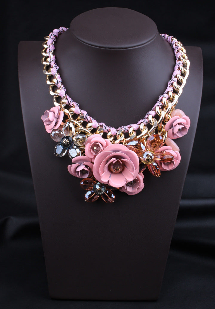 Flower Rhinestone Clavicle Chain Necklace - Luxury Statement Jewelry